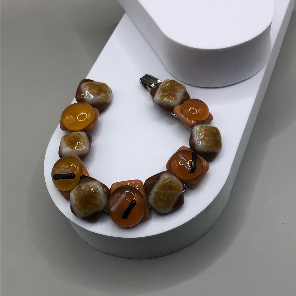 Vintage ceramic art glass whimsy unique jelly glaze looking patties bracelet.